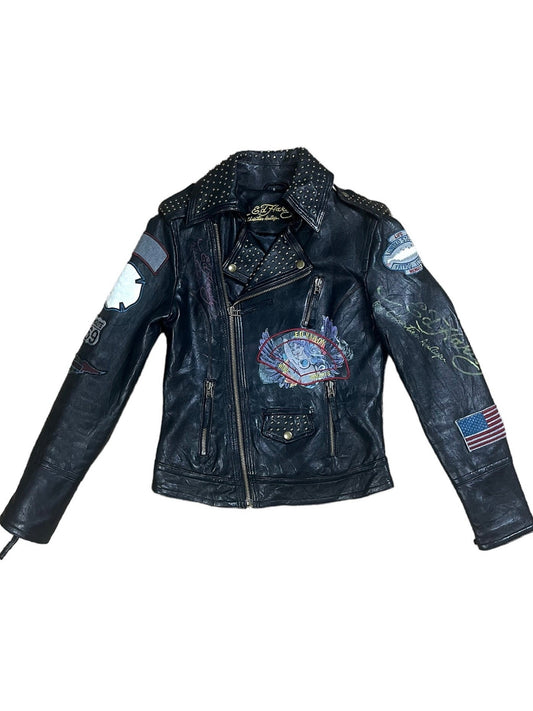 Vintage Y2K Ed Hardy Wild Harlots Rockstar Studded Leather Jacket