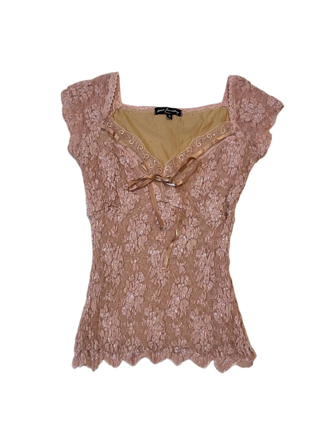 Ann Ferriday Pink Lace Top