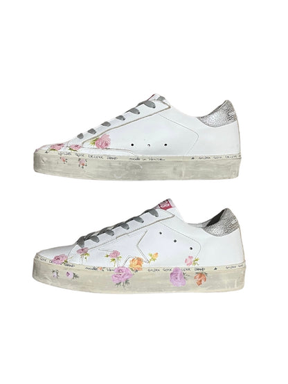 Golden Goose Deluxe Brand Hi Star Floral White Sneakers Made In Italy