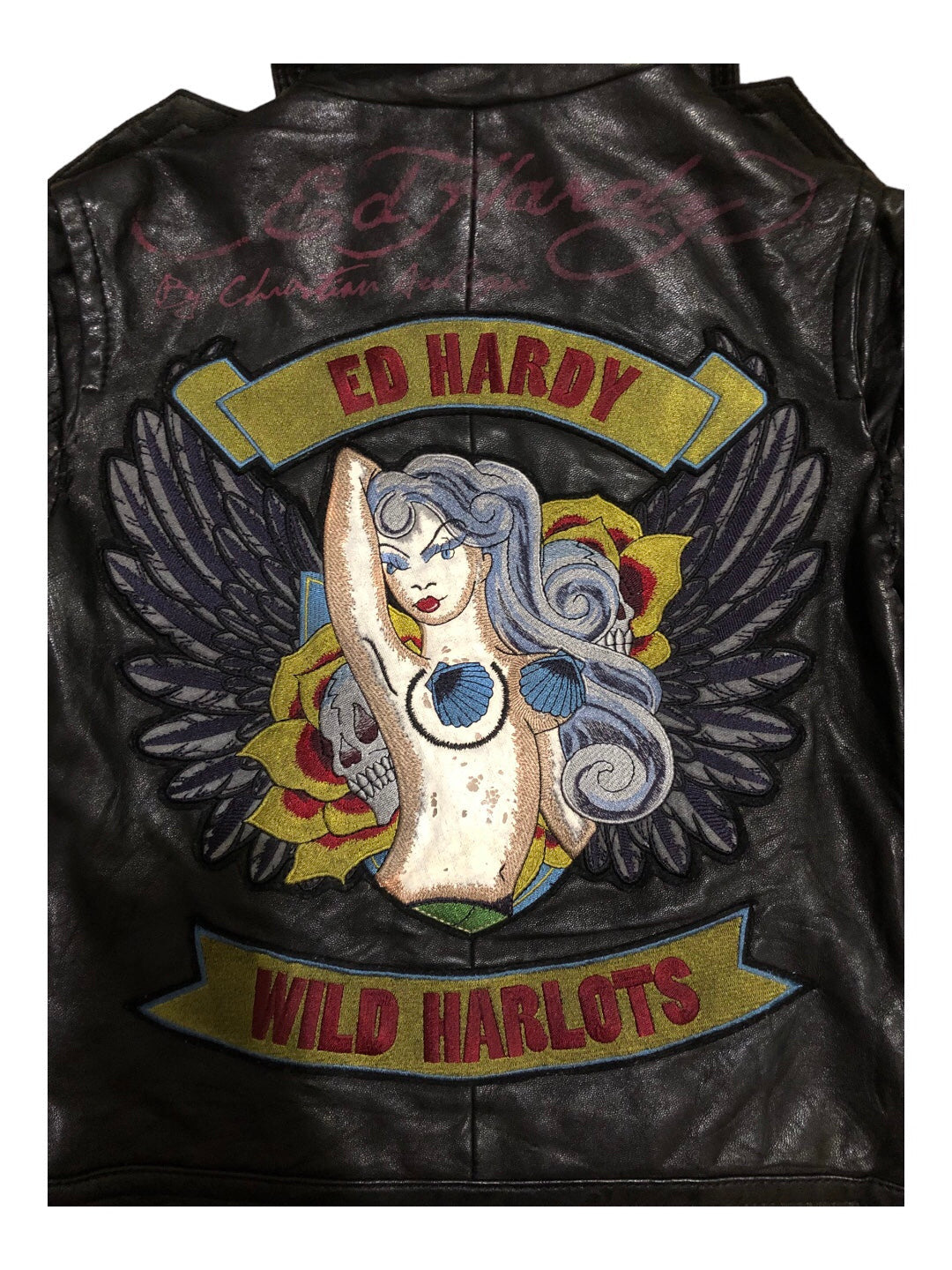 Vintage Y2K Ed Hardy Wild Harlots Rockstar Studded Leather Jacket