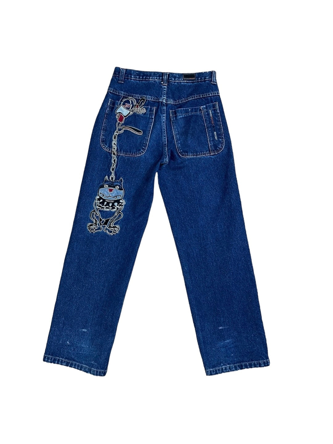 Y2K Paco Jeans Bulldog On Chains Embroidery Baggy Pants