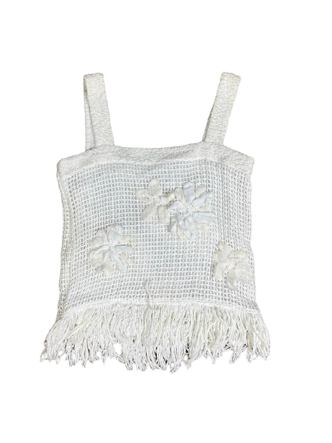 Chanel Knit Tweed 3D Flower Sleeveless White Top