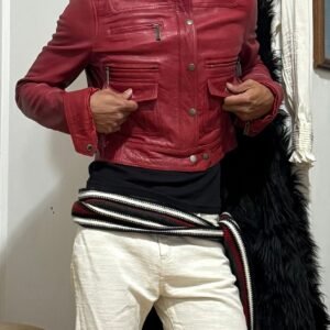 Red Leather Cropped Jacket