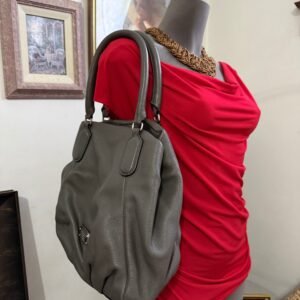 Marc Jacobs Q Fran Leather Large Satchel Shoulder Bag Aluminum