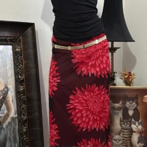 Vintage IMI Red Floral Mesh Midi Skirt