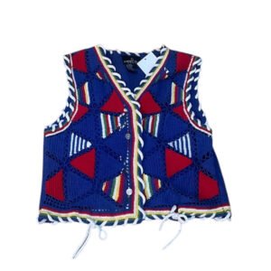 Vintage Carole Little Vest Crochet Sail Flag Pinwheel Rope Lace